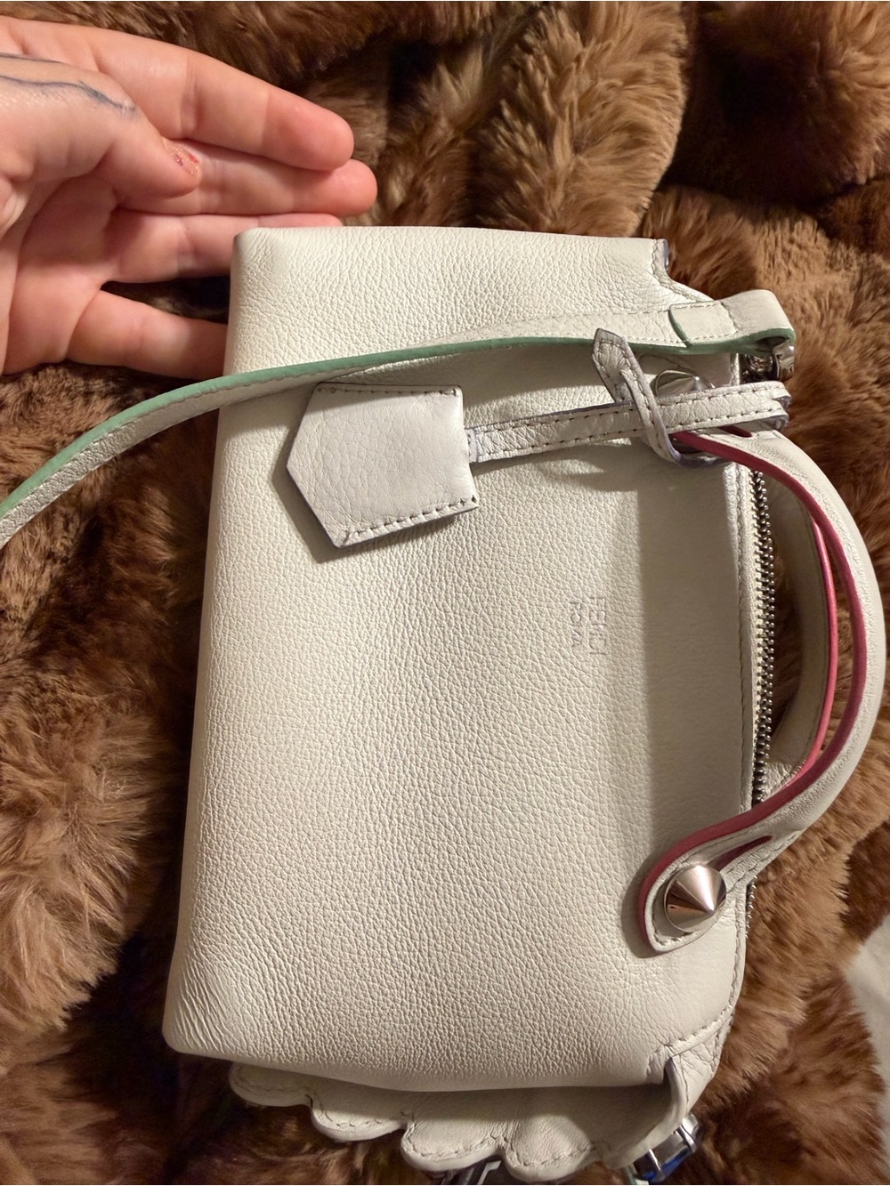 Fendi Vitello Dolce Crystal croc tail mini By the way Boston Bag in white